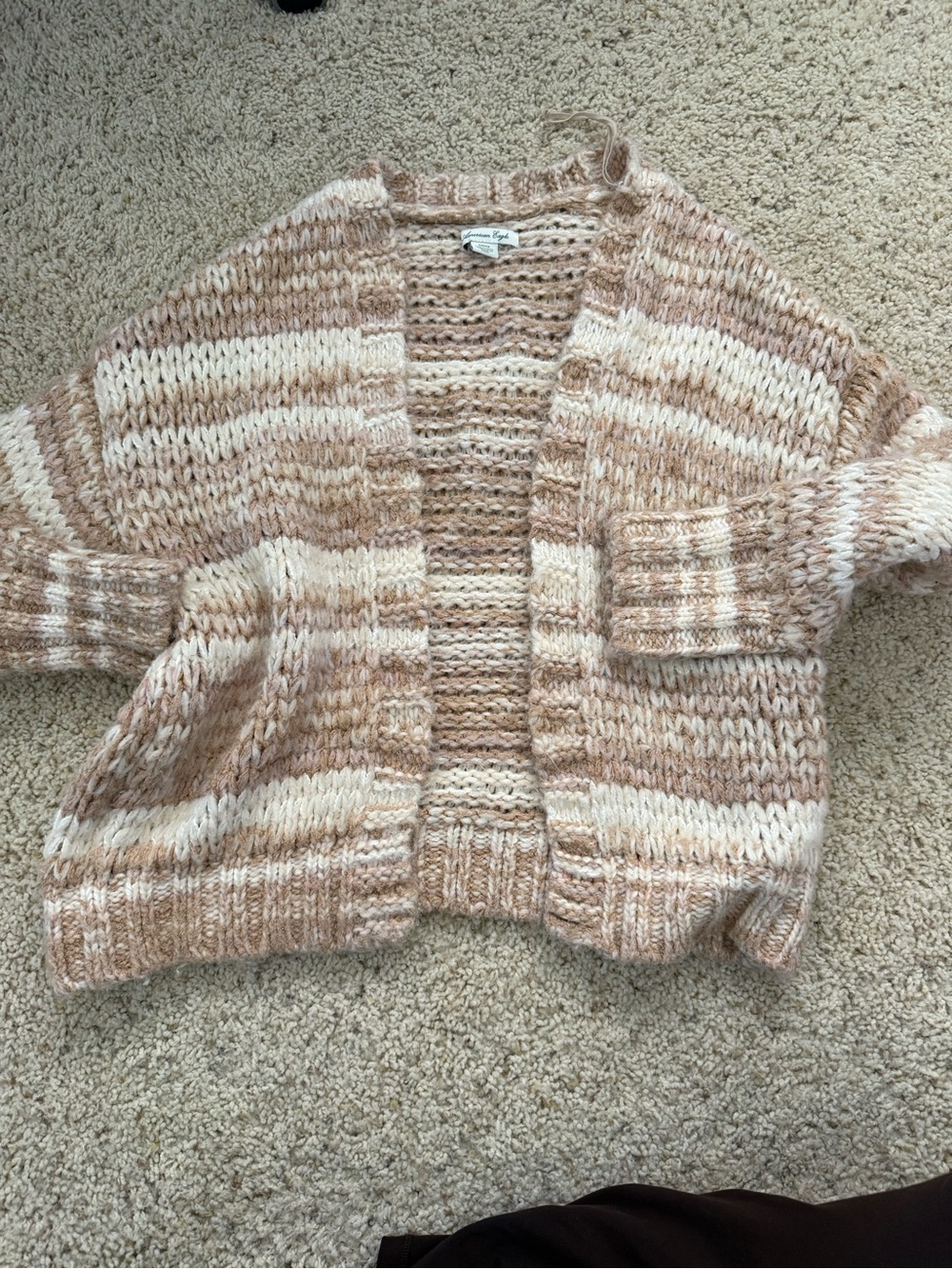 American Eagle Outfitters Striped Open-Front Cardigan - Cream & Tan